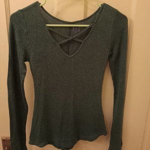 *FREE W/ ANY PURCHASE* SO green long sleeve shirt with criss cross front detail